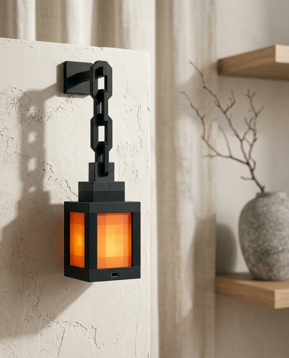 Lanterne portable style pixel en situation