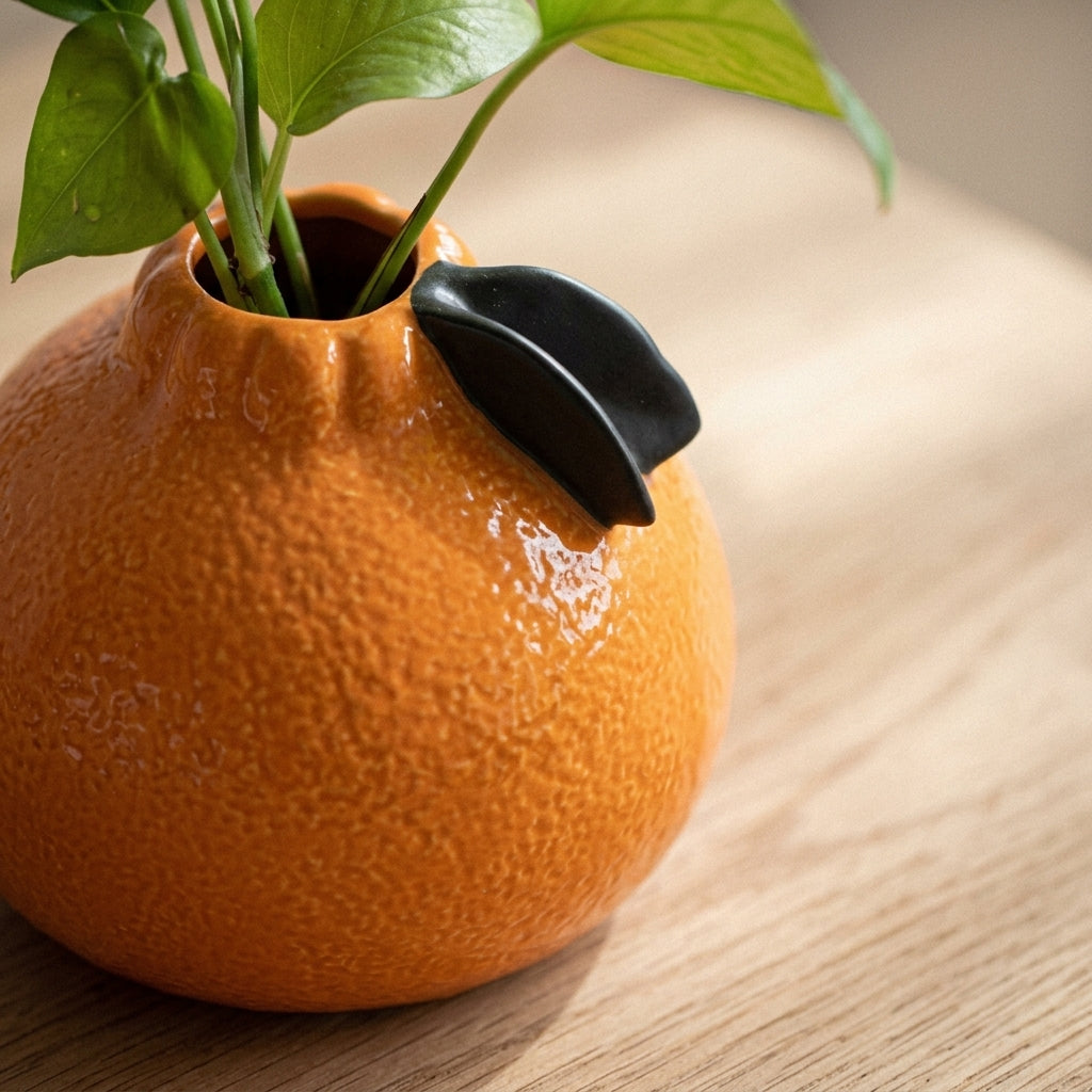 Vase en céramique design orange, détail
