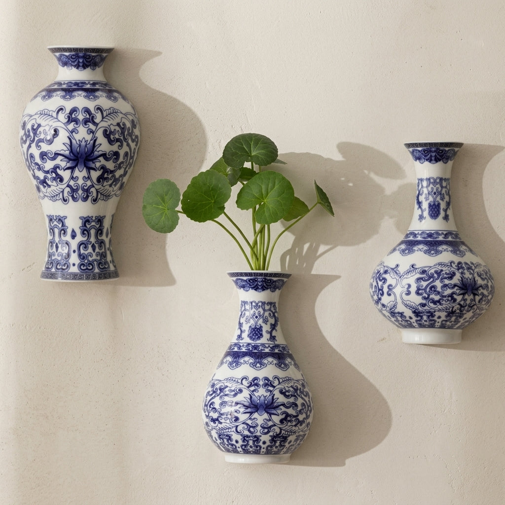 Vase en céramique porcelaine bleue et blanche